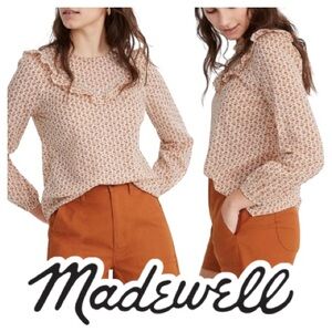 Madewell | Orange & White Ruffle-Yoke Prairie Top in Cutout Blooms
